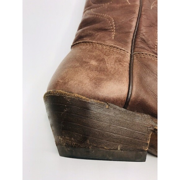 Vintage Stewart Hand Made 1977 Brown Western Boots w Toe Brass Mens Sz 8.5 EE